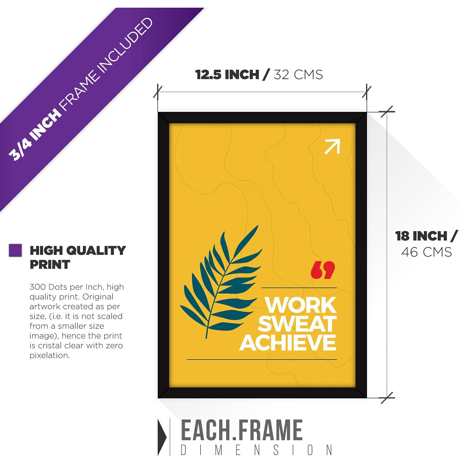 Fatmug Synthetic Motivational Frames Modern Wall Art With Glass For Office And Living Room - Set Of 4, Multicolour