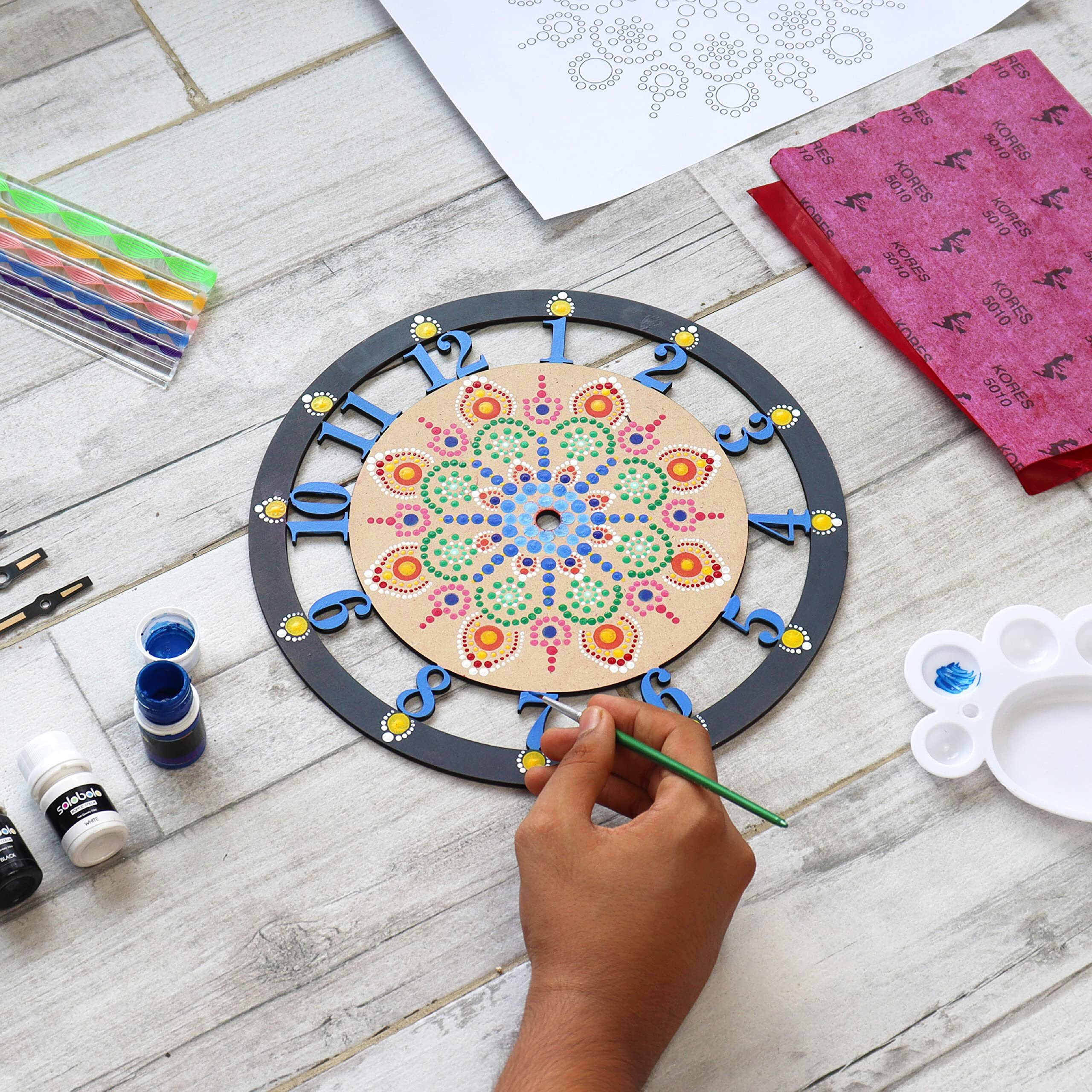 Solobolo Dot Mandala Painting Kit | Craft Kit For Girls 9-12 |Dot Mandala Art Kit On Wall Clock |Gifts For Girls Age 10-12 | Mdf Cutouts For Art And Craft 12 Inch Wall Clock | Pack Of 2 Sets