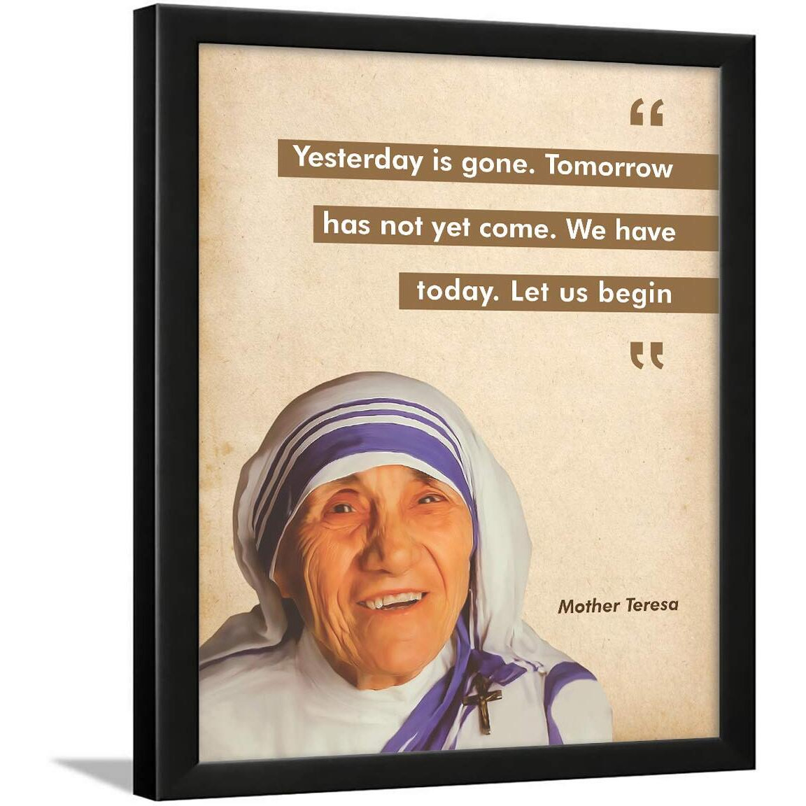 Chaka Chaundh Motivational Mother Teresa Quotes Vintage Photo Framed Posters (Brown, (14 X 11 Inches)