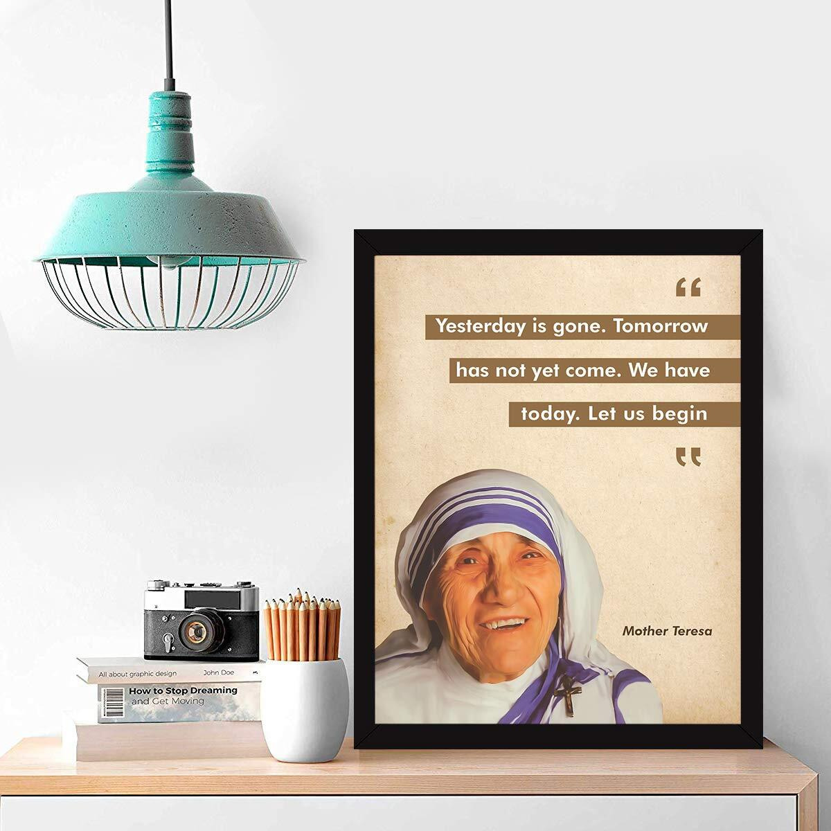 Chaka Chaundh Motivational Mother Teresa Quotes Vintage Photo Framed Posters (Brown, (14 X 11 Inches)