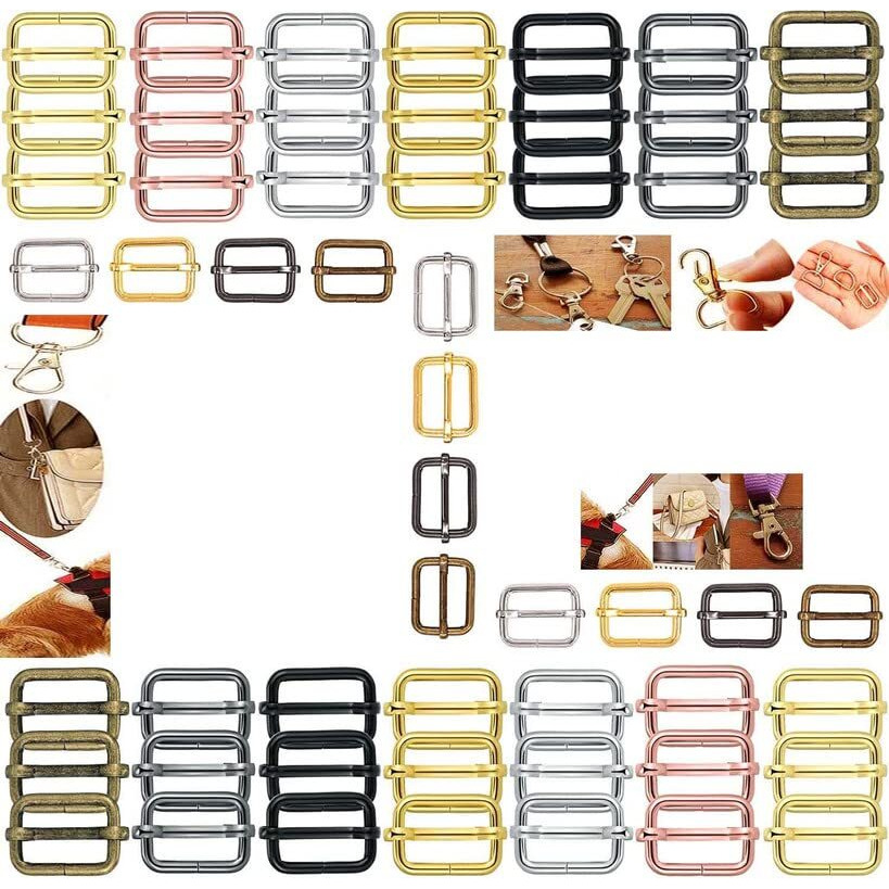 Diy Crafts 15 Pcs Slide Buckles, Chrome Silver, Swivel Clasps With D Rings Slide Buckles Set Lanyard Snap Hooks Keychain Clip Hooks D Keychain Rings Lobs(15 Pcs Slide Buckles, Chrome Silver)