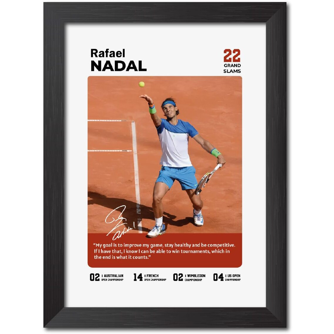Tenorarts Rafael Nadal Poster With Quote Tennis Player Laminated Photo Framed Painting With Matt Finish Black Textures (9 Inches X 12 Inches)