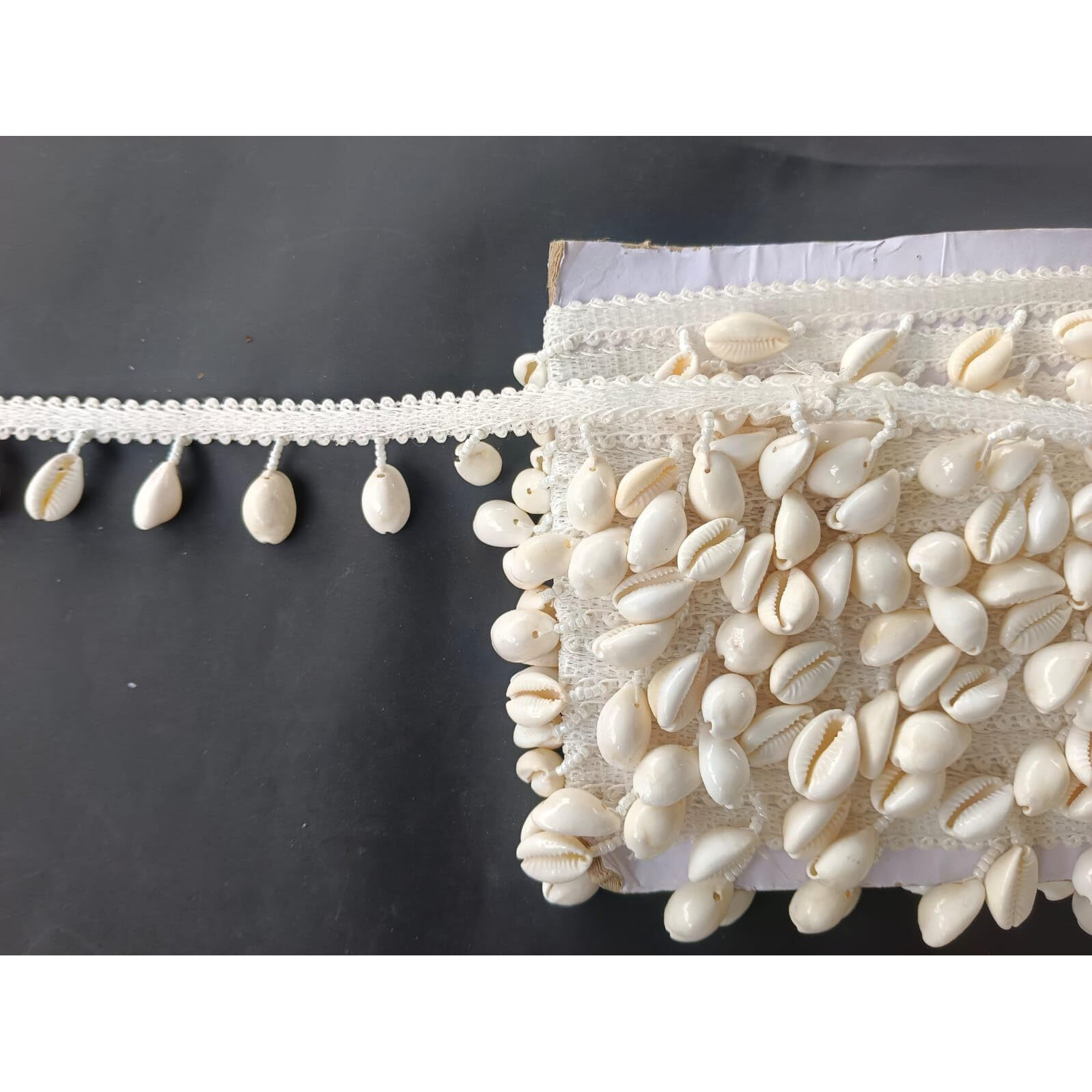 Nnj Group Stylish Sea Shell Kodi Lace Border With Gota Trim & Latkan Fringe  8.5 Meters For Saree, Suit, & Dupatta Embellishments (Kodi Lace)