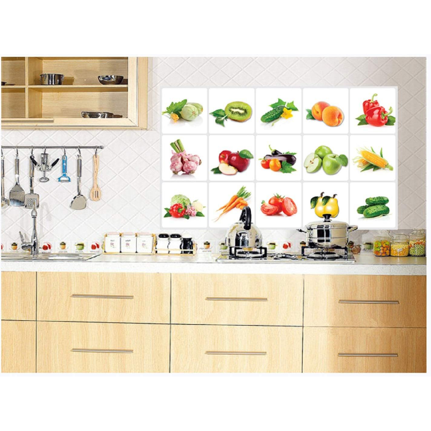 Jaamso Royals Oilproof Removable Diy Fruit & Vegetables Wall Stickers Wall Decal Art Decor Self Adhesive Wallpaper For Kitchen Decor (Vegetable Pattern)(45Cm X 75 Cm)