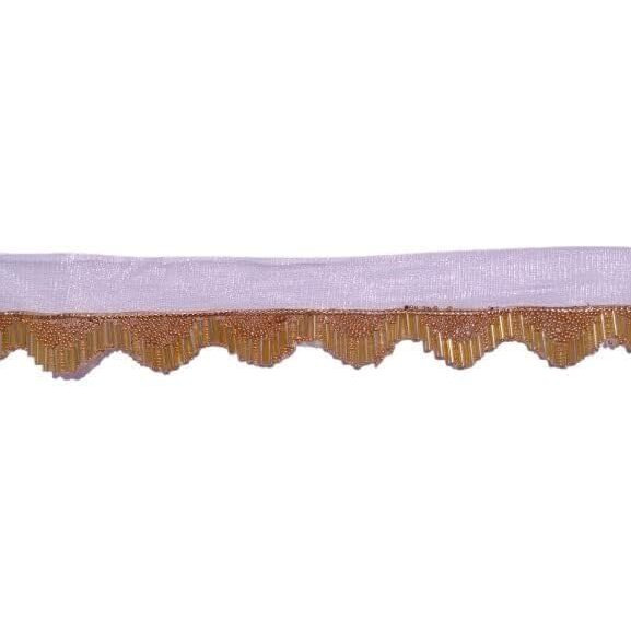 Nnj Group Lace For Saree Border Finetage Pipe In Net Fabric Border Lace For Dresses, Sarees, Lehenga, Suits, Blouses, Dupatta, Chunri And Craft (9 Meters 354 Inch Gold, Small Moti) (Golden)