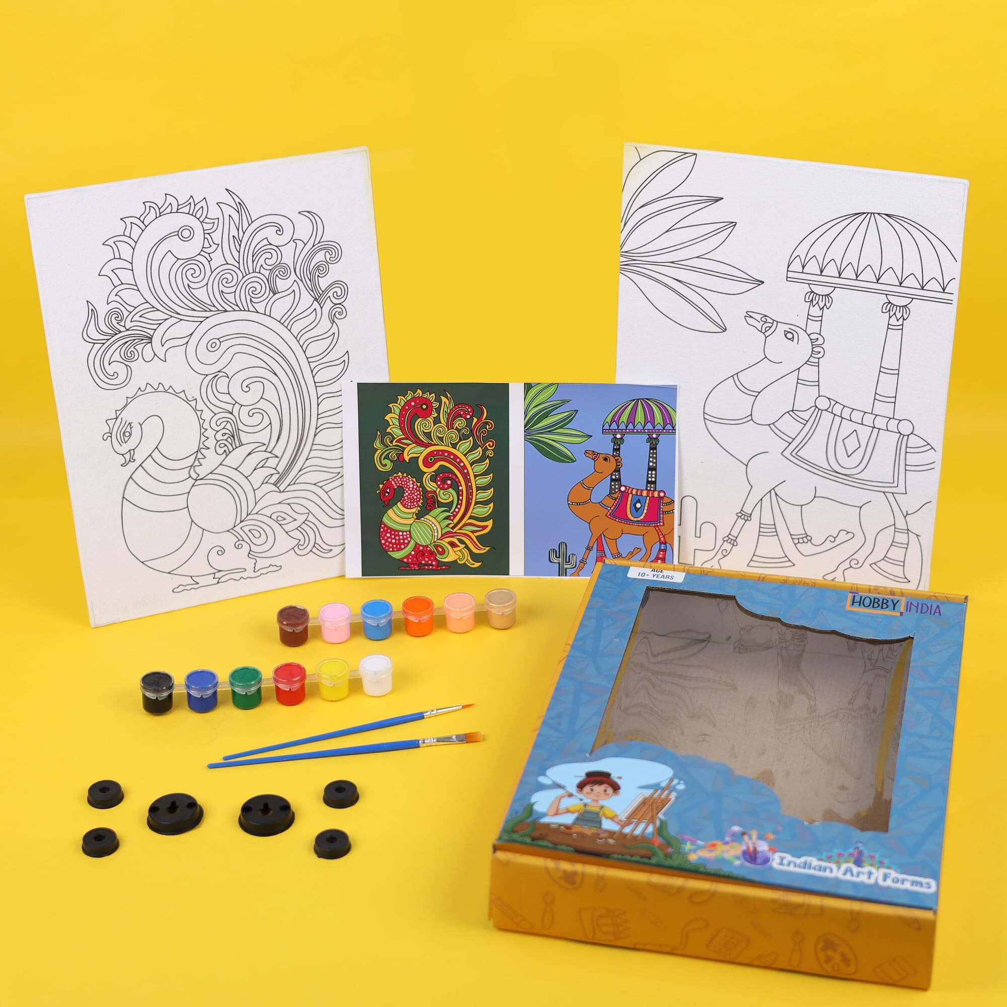 Hobby India Kids Diy Canvas Painting Craft Kit Set Age 10+ I Pre-Sketched Madhubani Art & Craft | Gift For Kids Boys Girls Adults (Kalamkari Art)