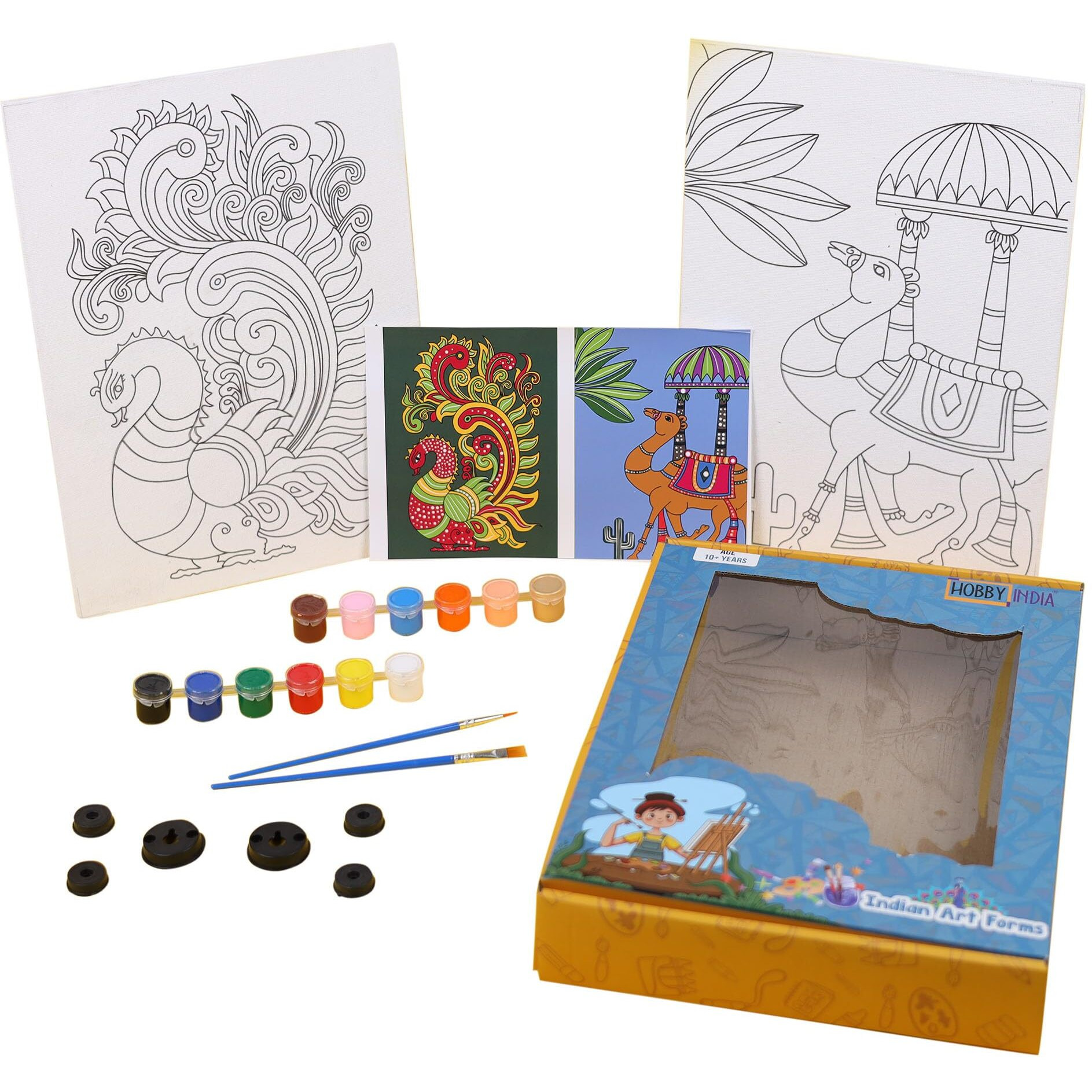 Hobby India Kids Diy Canvas Painting Craft Kit Set Age 10+ I Pre-Sketched Madhubani Art & Craft | Gift For Kids Boys Girls Adults (Kalamkari Art)