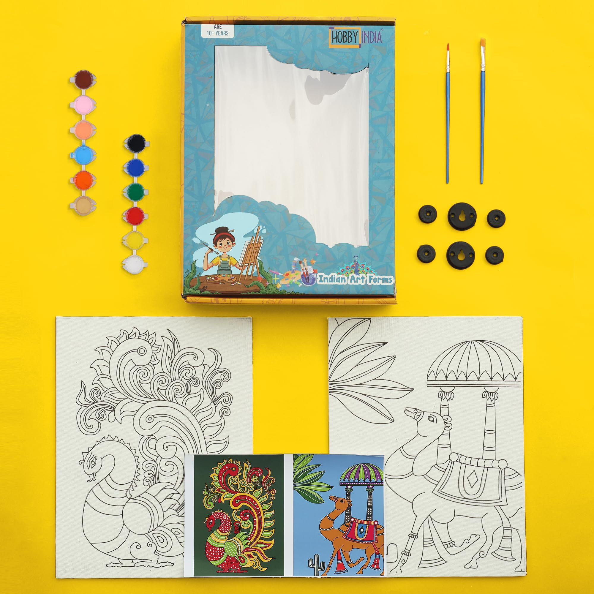 Hobby India Kids Diy Canvas Painting Craft Kit Set Age 10+ I Pre-Sketched Madhubani Art & Craft | Gift For Kids Boys Girls Adults (Kalamkari Art)