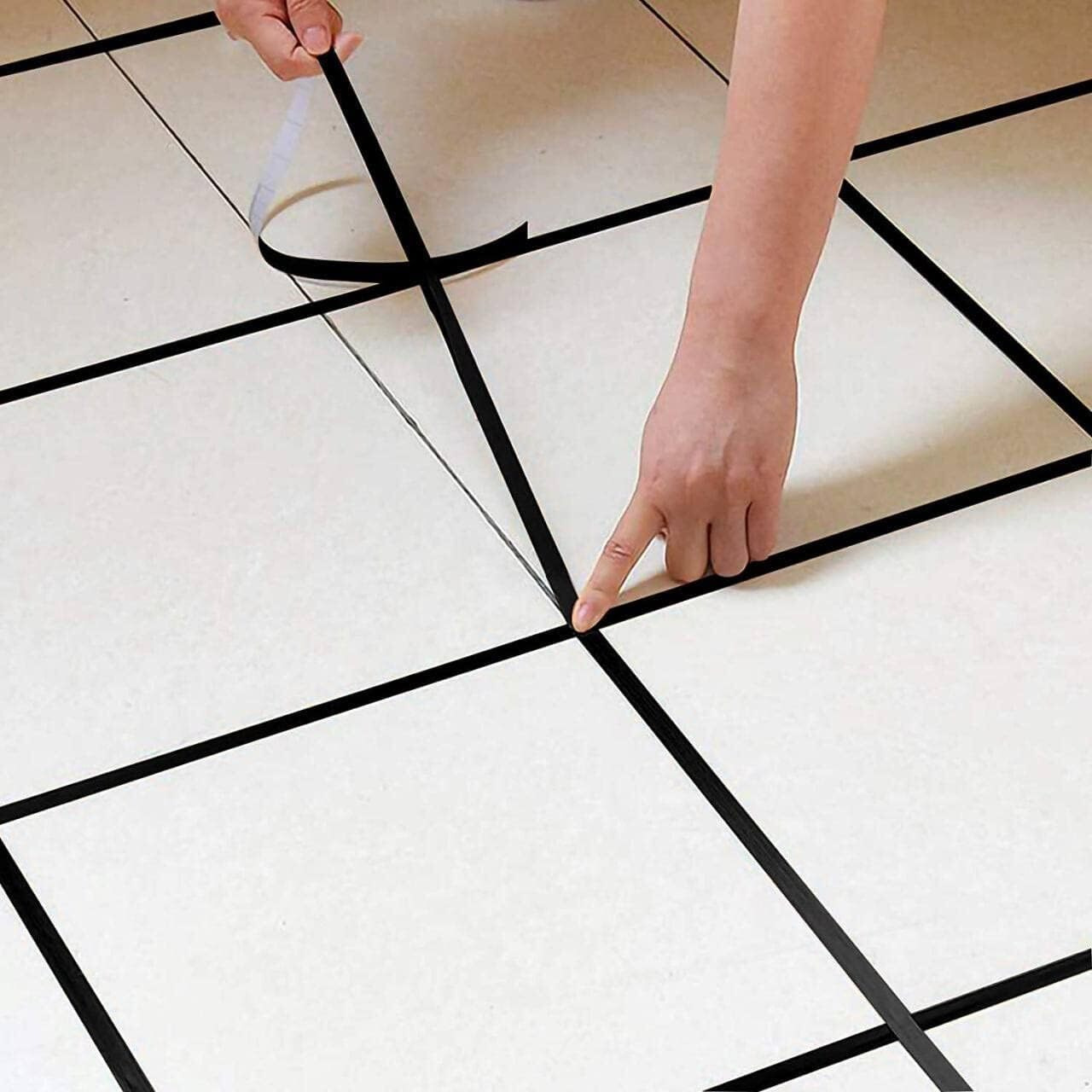 Starewa 50M Home Tile Sticker Waterproof Gap Sealing Tape Strip Adhesive Tile Decoration Floor Tape For Floor And Wall(1Cm X 50M,) (Black)