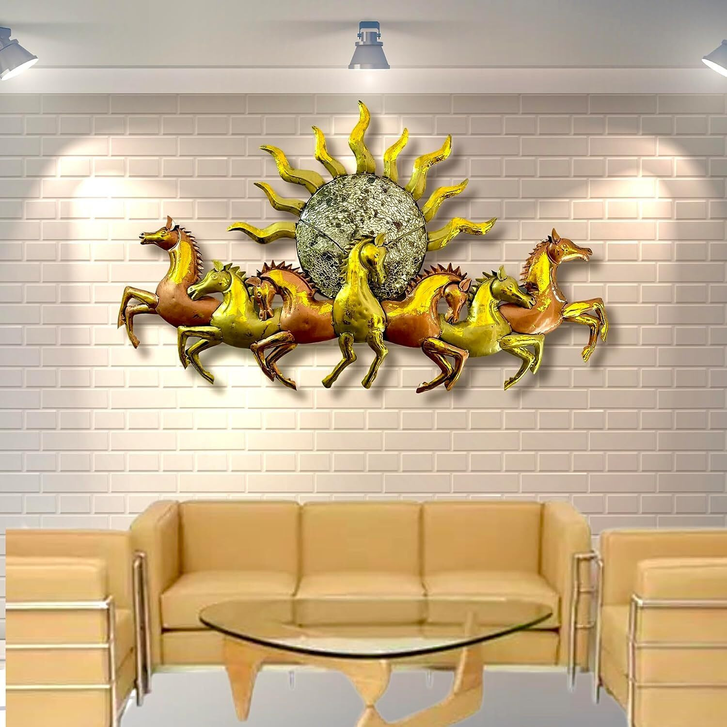 Anshika International 7 Horse Vintage Metal Wall Art Frame, Wall Hangings For Home Decoration, Wall Sculpture For Living Room, Wall Hanging Decorative Items (Size 47X27 In)