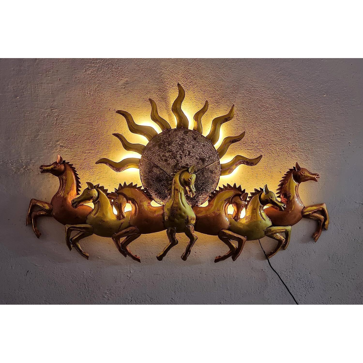 Anshika International 7 Horse Vintage Metal Wall Art Frame, Wall Hangings For Home Decoration, Wall Sculpture For Living Room, Wall Hanging Decorative Items (Size 47X27 In)