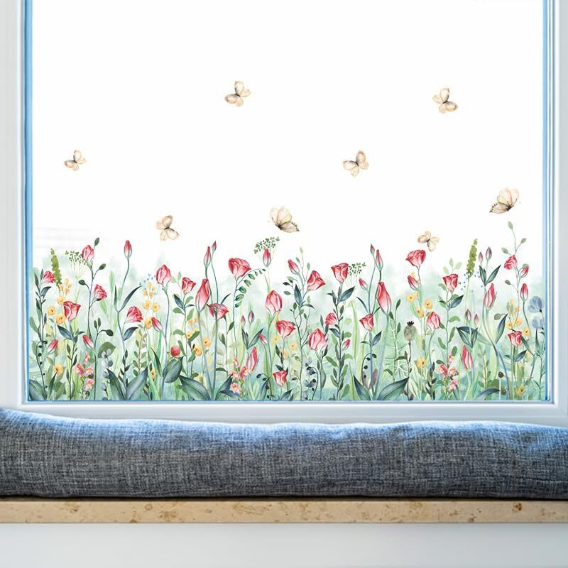 Indian Royals Green Grass Wall Stickers For Living Room Flowers, Floral Stickers, Flower Stickeres, Nature Stickers, Gardenstickers For Home (50 Cm X 70 Cm)