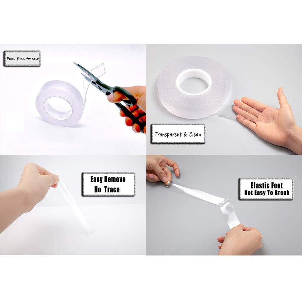Ekeshvar Tape Roll Double Sided Adhesive Tape 3.3 Foot Traceless Washable Nano Tape Stick Grip Gel Reusable Nano Gel Pads For Fixing Car Windowshield Glass Carpet Mats