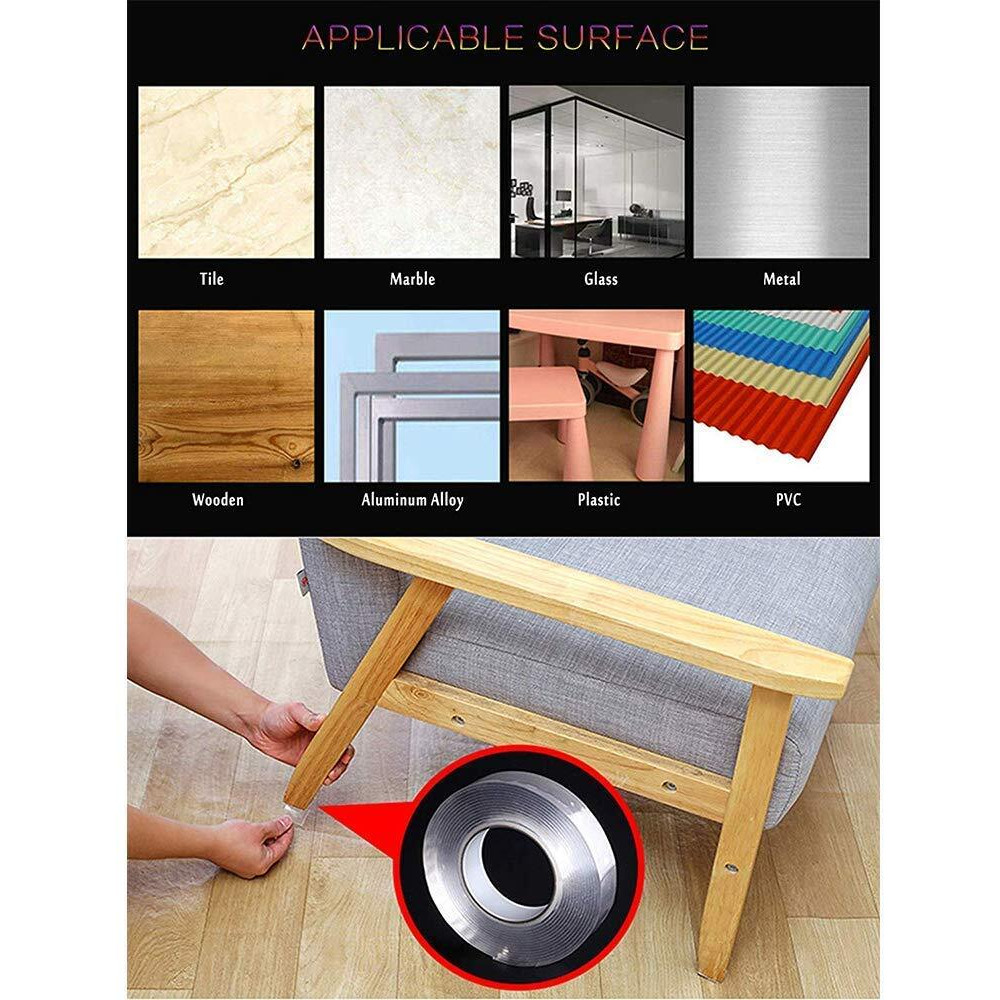 Ekeshvar Tape Roll Double Sided Adhesive Tape 3.3 Foot Traceless Washable Nano Tape Stick Grip Gel Reusable Nano Gel Pads For Fixing Car Windowshield Glass Carpet Mats