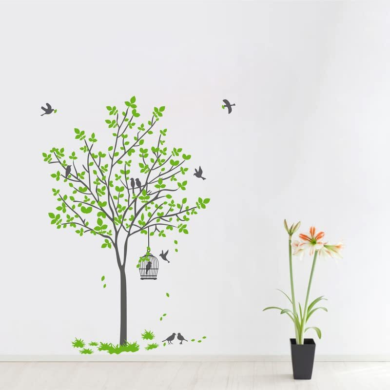 Dreamkraft Tree With Swing & Birds Wall Sticker  Nature Theme Pvc Vinyl Art For Living Room & Kids Room Dcor (Size 60 X 90 Cm)