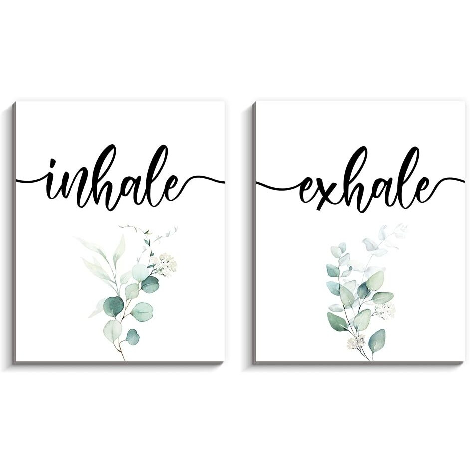 Color Valley Art Inhale Exhale Wood Plaque Prints, Black And White Yoga Wall Art, Modern Zen Print Wall Decor (8 X 10 Set Of 2, White)