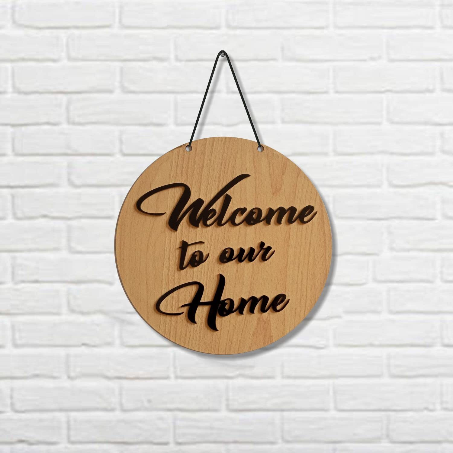 Asmi Collections Welcome To Our Home Wooden Wall And Door Hanging (25X25 Cm)
