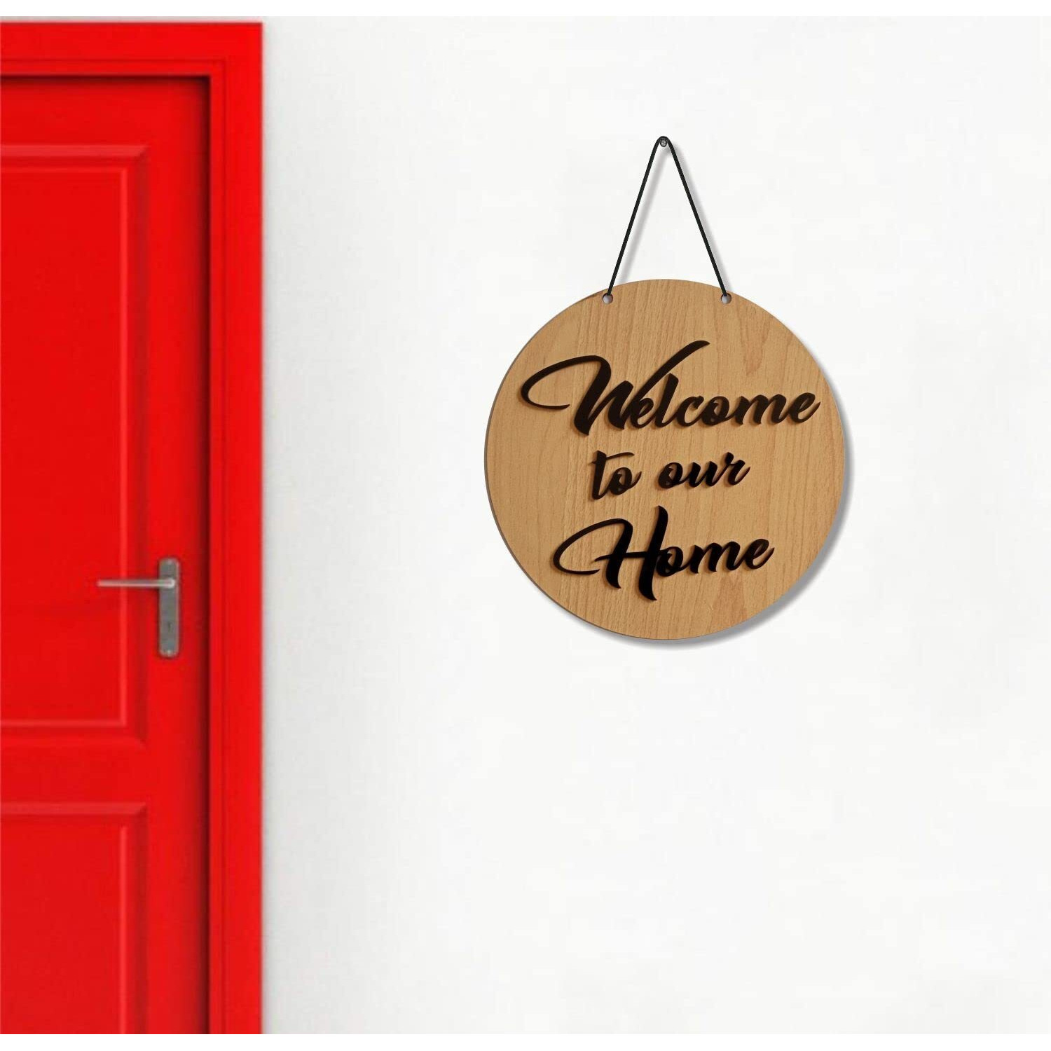 Asmi Collections Welcome To Our Home Wooden Wall And Door Hanging (25X25 Cm)