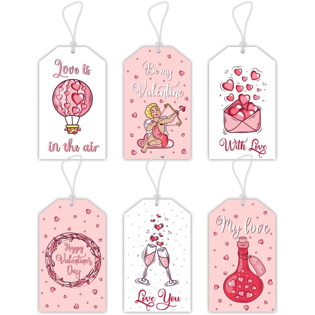 Festiko 12 Pcs Happy Valentine's Day Gift Tags With Strings (Tag 1), Love Sign Tags, Love Tags, Valentine's Paper Tags With String, Valentine Day Decorations