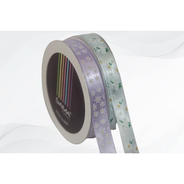 Sama Combo(2Pcs) Satin Ribbon 10 Mm Wide And 10 Mtr. Long 100% Polyester A Grade Export Quality Ribbons For Decoration, Gift Wrapping, Art And Craft Diy Flower Making (Floral Purple & Blue)
