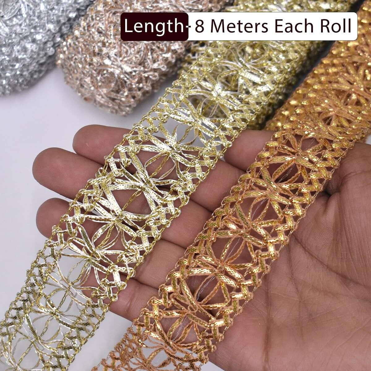 Embroiderymaterial Laces And Borders Material Gota Patti Lace For Saree, Dupatta, Blouse, Kurti & Other Dresses (4 Rolls, 1Roll/Color, 8 Meters/Roll)