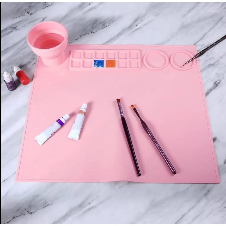 Tapahpriyay 38 * 43 Cm Silicone Craft Mat For Painting Play Doh And Clay For Kids, Non-Stick Multipurpose Silicone Sheet With Cleaning Cup And Palette For Arts And Crafts, Painting, Resin Casting