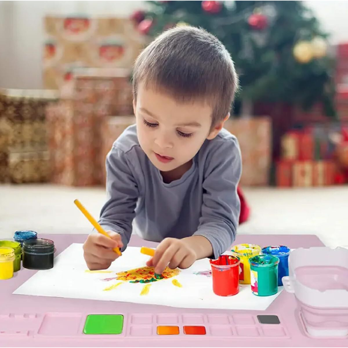 Tapahpriyay 38 * 43 Cm Silicone Craft Mat For Painting Play Doh And Clay For Kids, Non-Stick Multipurpose Silicone Sheet With Cleaning Cup And Palette For Arts And Crafts, Painting, Resin Casting