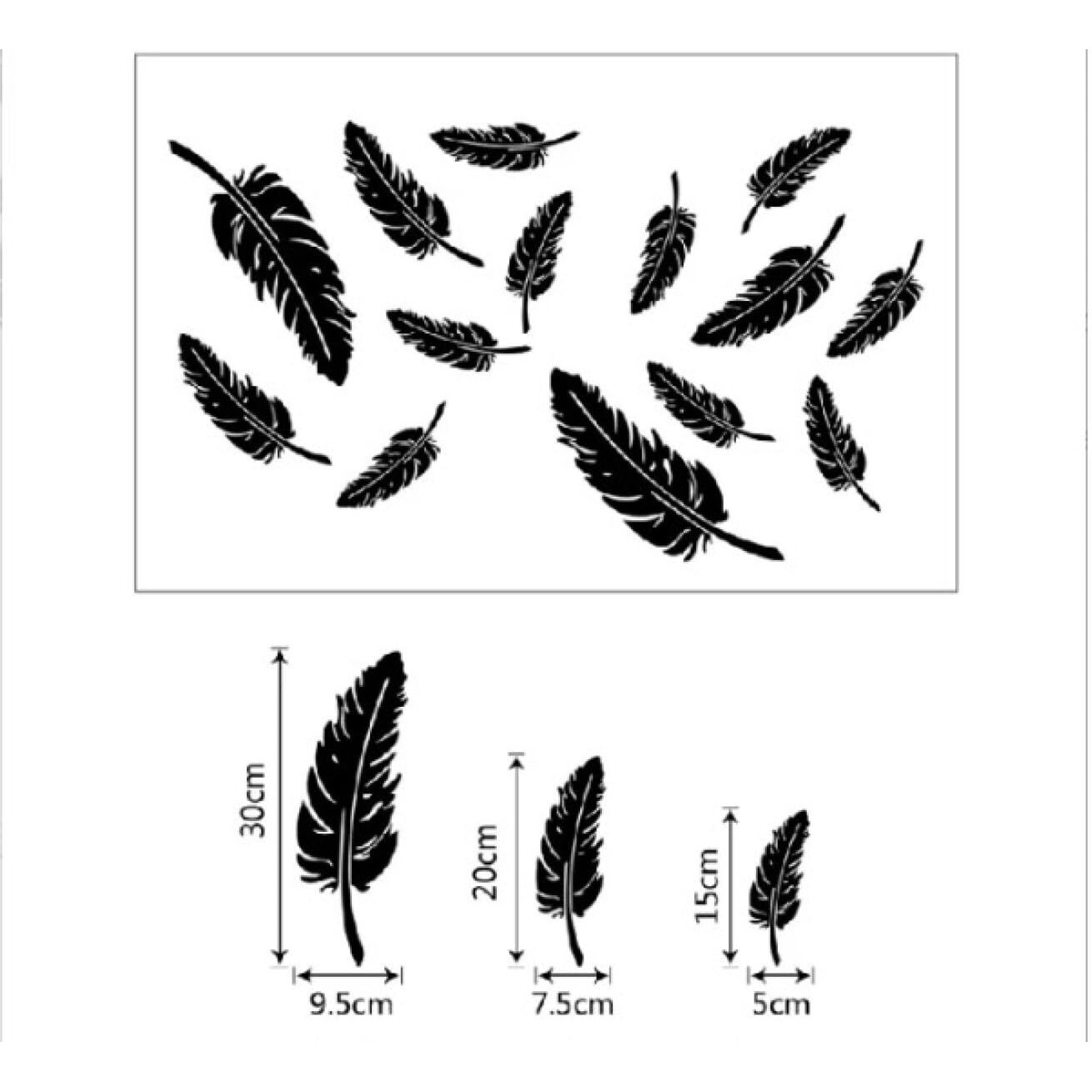 V2H 14Pcs Acrylic 3D Plume Gold Mirror Feather Wall Sticker For Bedroom Home Decoration