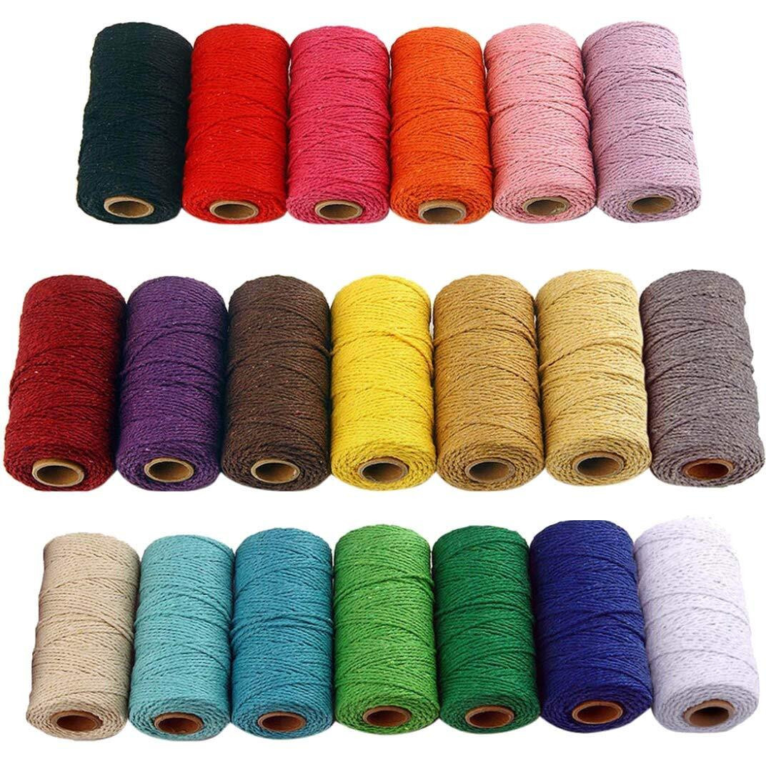 Diy Crafts Pack Of 100 Mtr 100X1, Mixed 20 Colour, Linen Rope 100M Long/100 Yard Pure Cotton Twisted Cord Rope Crafts Macrame Artisan St(Pack Of 100 Mtr 100X1, Mixed 20 Colour)