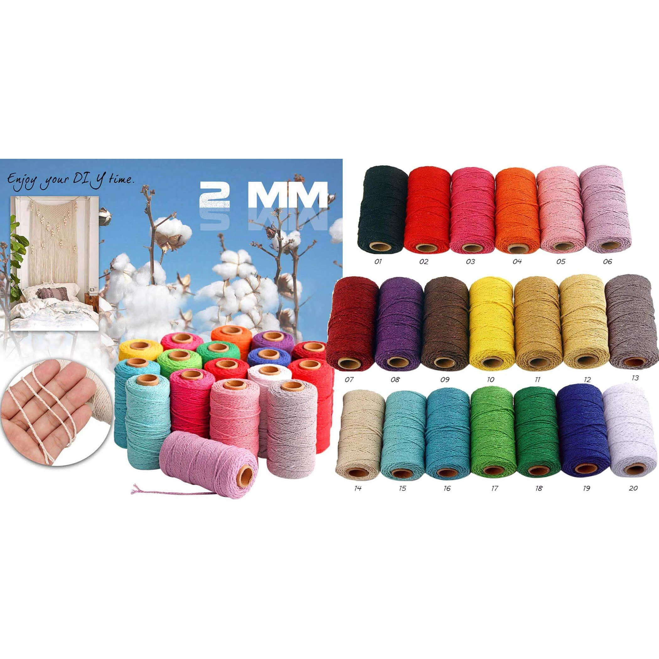 Diy Crafts Pack Of 100 Mtr 100X1, Mixed 20 Colour, Linen Rope 100M Long/100 Yard Pure Cotton Twisted Cord Rope Crafts Macrame Artisan St(Pack Of 100 Mtr 100X1, Mixed 20 Colour)