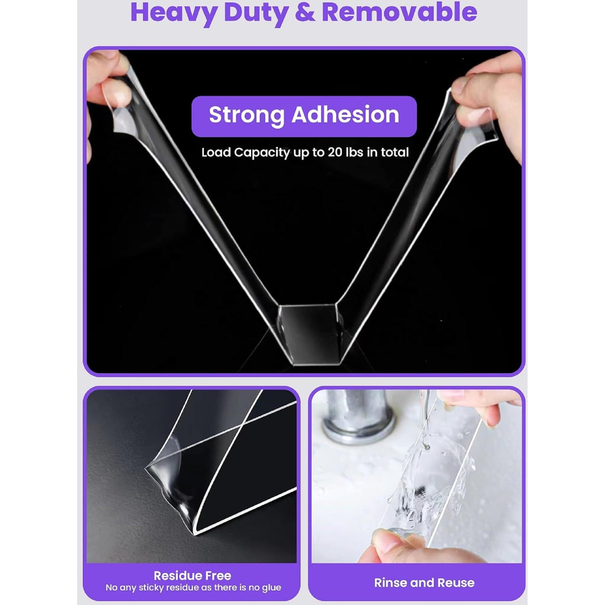 Vivue Double Sided Tape Double Sided Tape | Transparent Ivy Grip Tape | Multipurpose Strong Sticky Anti-Slip Gel Grip Mounting Tape, Washable, Reusable, No Residue, For Home Office(1Mm 3 Meter)