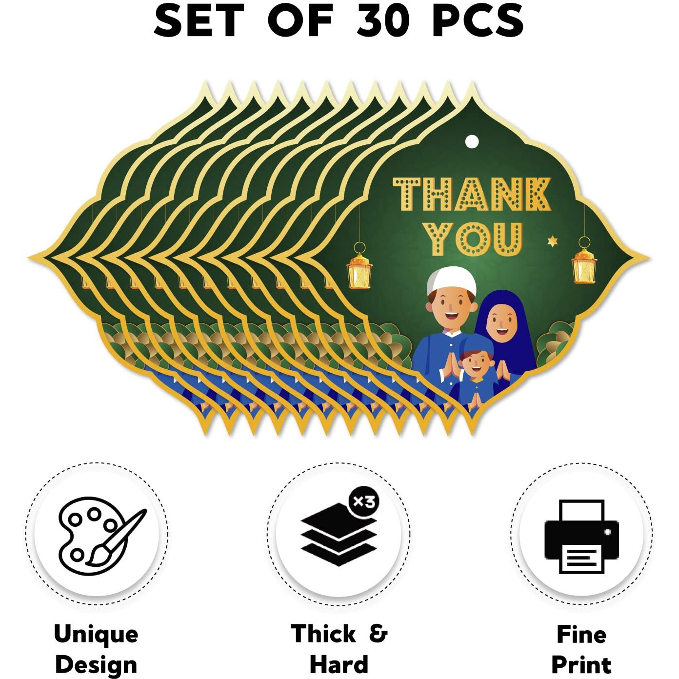 Festiko 30 Pcs Thank You Tags For Ramadan/Eid (Green A), Thank You Tags, Eid Decorations, Ramadan Decorations, Tags For Ramadan Party, Eid Party Supplies
