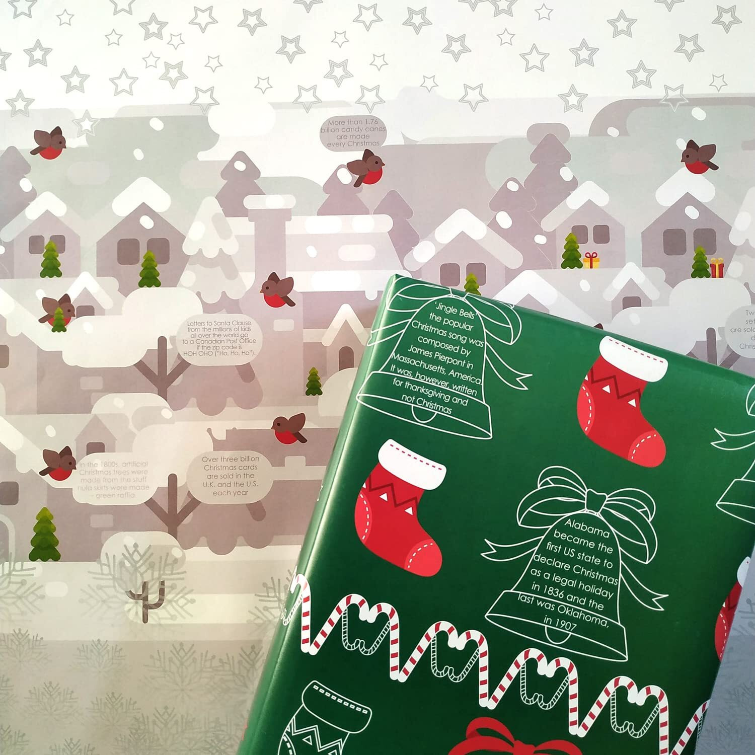 Evince Christmas Gifts Wrapping Paper Roll |Green Bells & Snow Christmas Theme Gift Wrap For Kids, Men, Women, Office Use 70X50 Cms - 10 Sheets