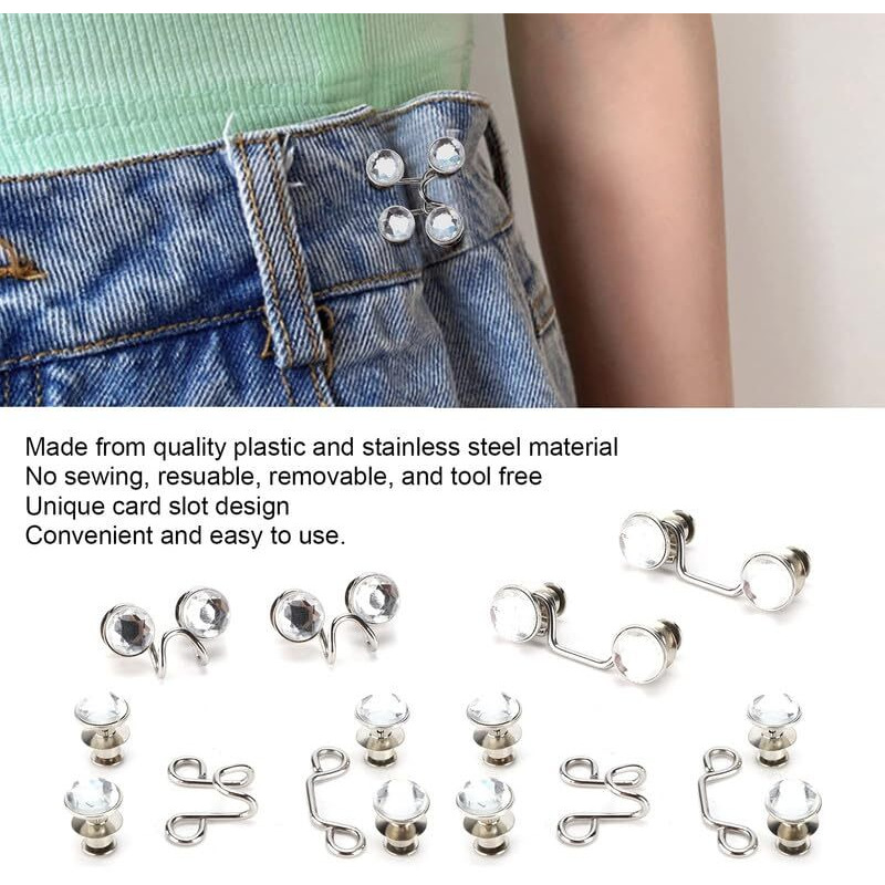 Godfly Flower Waist Pin,Jeans Adjustable Button Pins Waist Buckle For Loose Jeans Pants,Pearl Detachable Instant Jeans Button Pins Waist Tightener(1 Pair)(White Design)