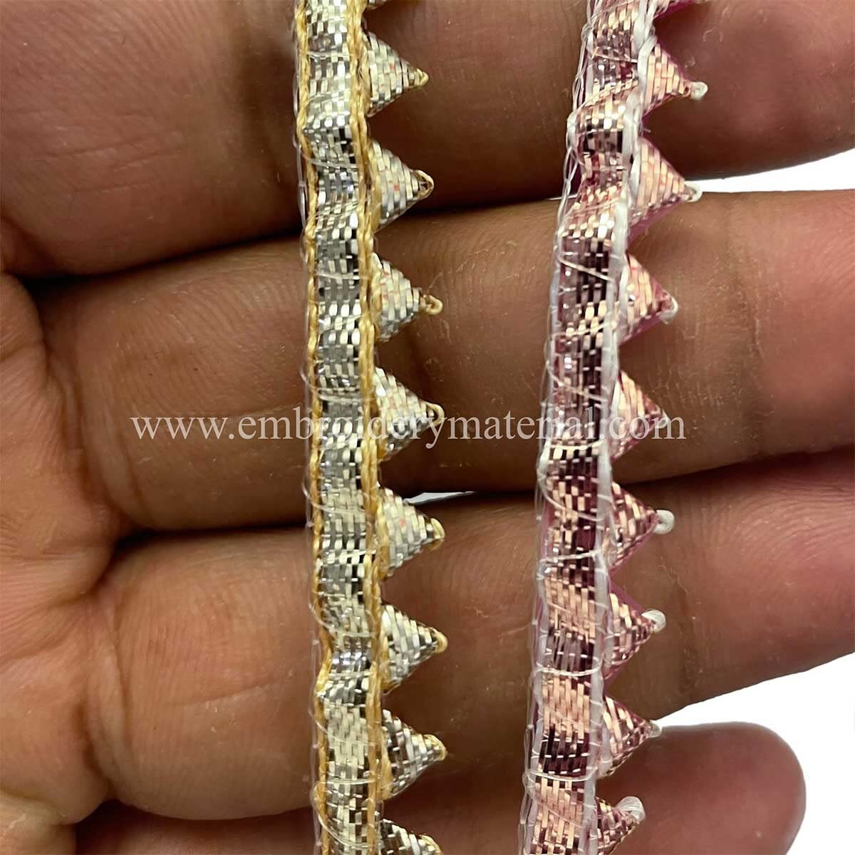 Embroiderymaterial Gold & Rose Gold Samosa Design Gota Patti Trim Lace Rolls For Edges Of Saree, Blouse, Kurti & Dresses (Gold & Rose Gold, 2 Rolls, 1Roll/Color, 30 Meters/Roll)