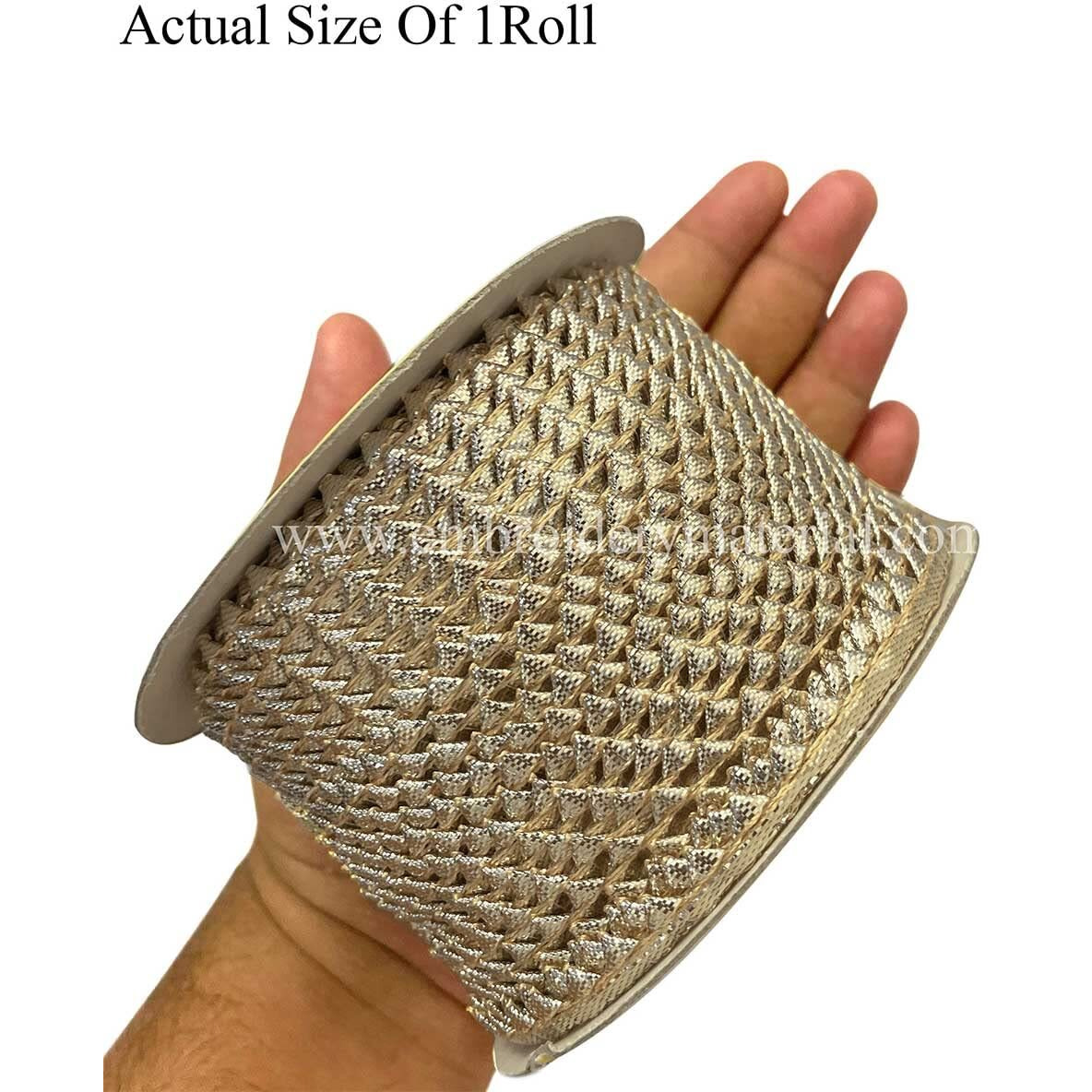 Embroiderymaterial Gold & Rose Gold Samosa Design Gota Patti Trim Lace Rolls For Edges Of Saree, Blouse, Kurti & Dresses (Gold & Rose Gold, 2 Rolls, 1Roll/Color, 30 Meters/Roll)
