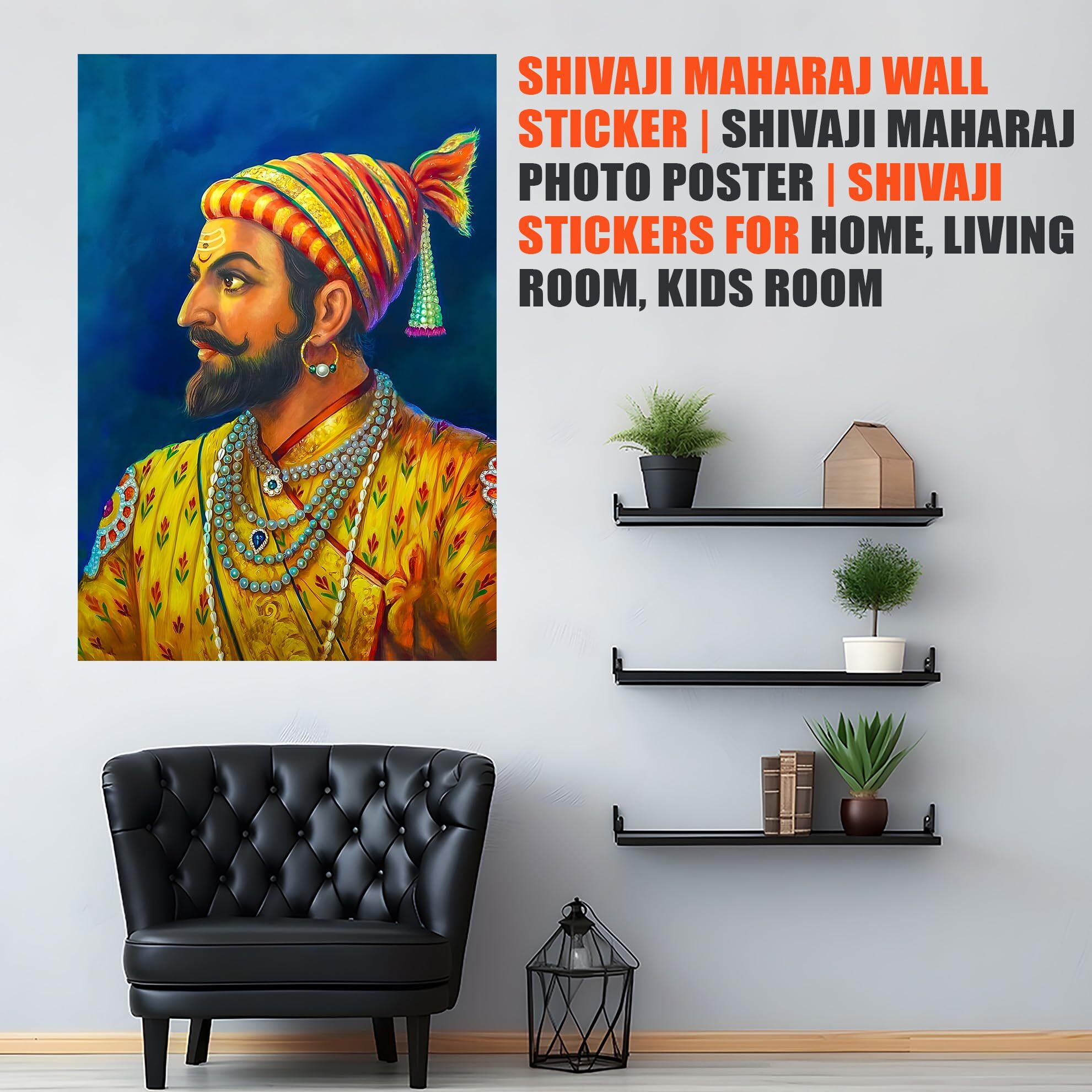 Shivaji Maharaj Wall Sticker | Shivaji Maharaj Photo Wall Art | Shivaji Stickers For Home, Living Room, Kids Room