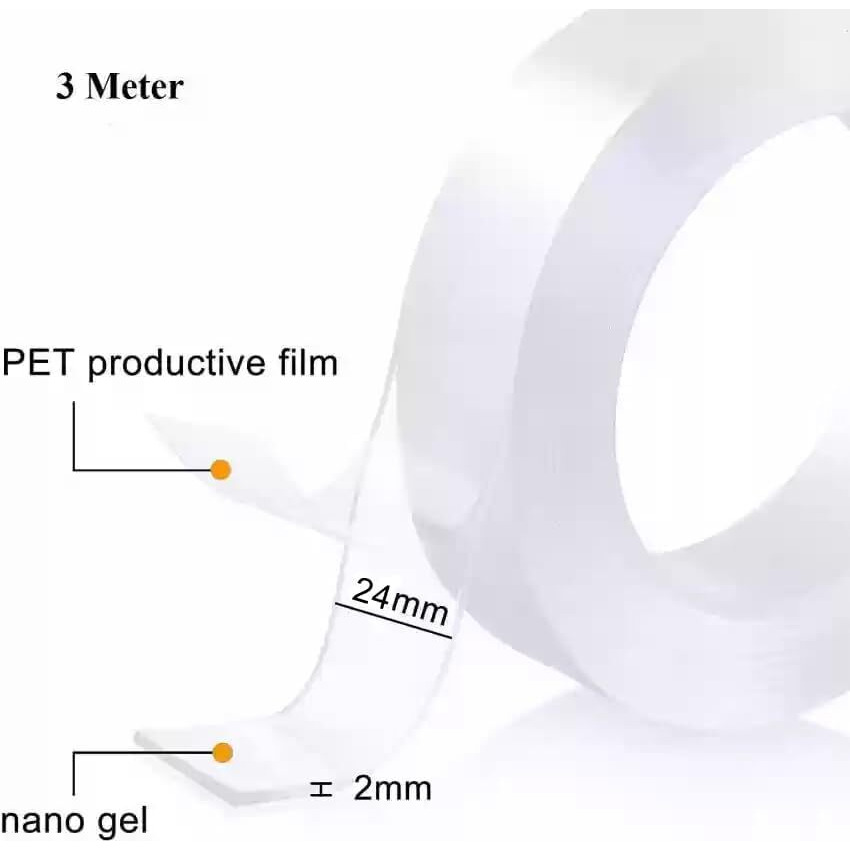 Double Sided Tape Heavy Duty - Multipurpose Removable Traceless Mounting Adhesive Tape For WallsWashable Reusable Strong Sticky Strips Grip Tape Pack Of 2