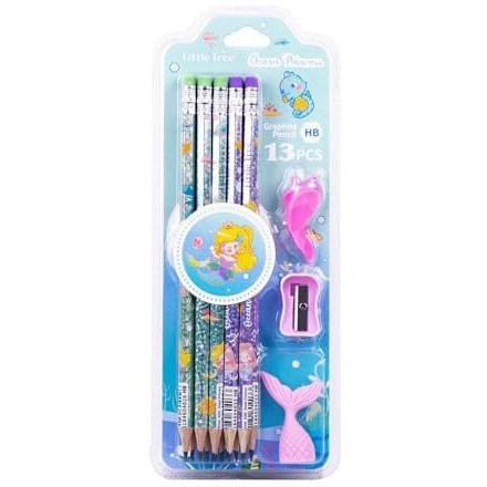 Penny Wise Quirky Mermaid Themed Hb Pencil Set | Extra Dark Fancy Pencils With Eraser | Attractive Colors For Kids & Girls | Fine Tip | Strong Nib | Single Set.(Ocean Princess - Blue)