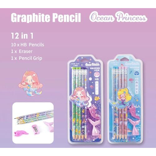 Penny Wise Quirky Mermaid Themed Hb Pencil Set | Extra Dark Fancy Pencils With Eraser | Attractive Colors For Kids & Girls | Fine Tip | Strong Nib | Single Set.(Ocean Princess - Blue)