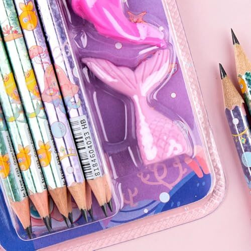 Penny Wise Quirky Mermaid Themed Hb Pencil Set | Extra Dark Fancy Pencils With Eraser | Attractive Colors For Kids & Girls | Fine Tip | Strong Nib | Single Set.(Ocean Princess - Blue)