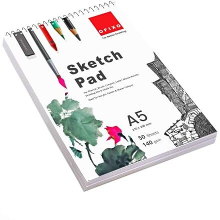 Ofixo 50 Sheet A5 Sketchbook Pack Of 2-5.8 X 8.3 Inch 140 Gsm| Top Spiral-Bound Sketchpad For Artists | Sketching And Drawing Acid Free Paper, For Doodling For Professional & Acadmic Use (1)