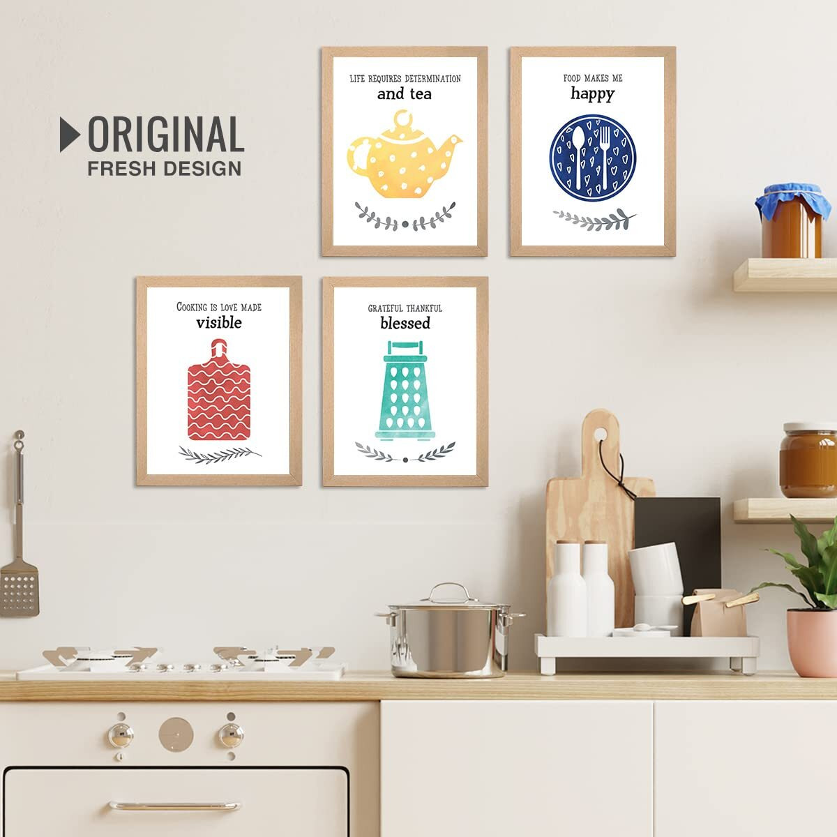 Chaka Chaundh - Kitchen Posters For Wall - Kitchen Posters Framed - Kitchen Quotes Wall Frames - Posters For Dining Quotes Decor - Food Quotes Wall Hanging (Set Of 4 Food Framed Poster)