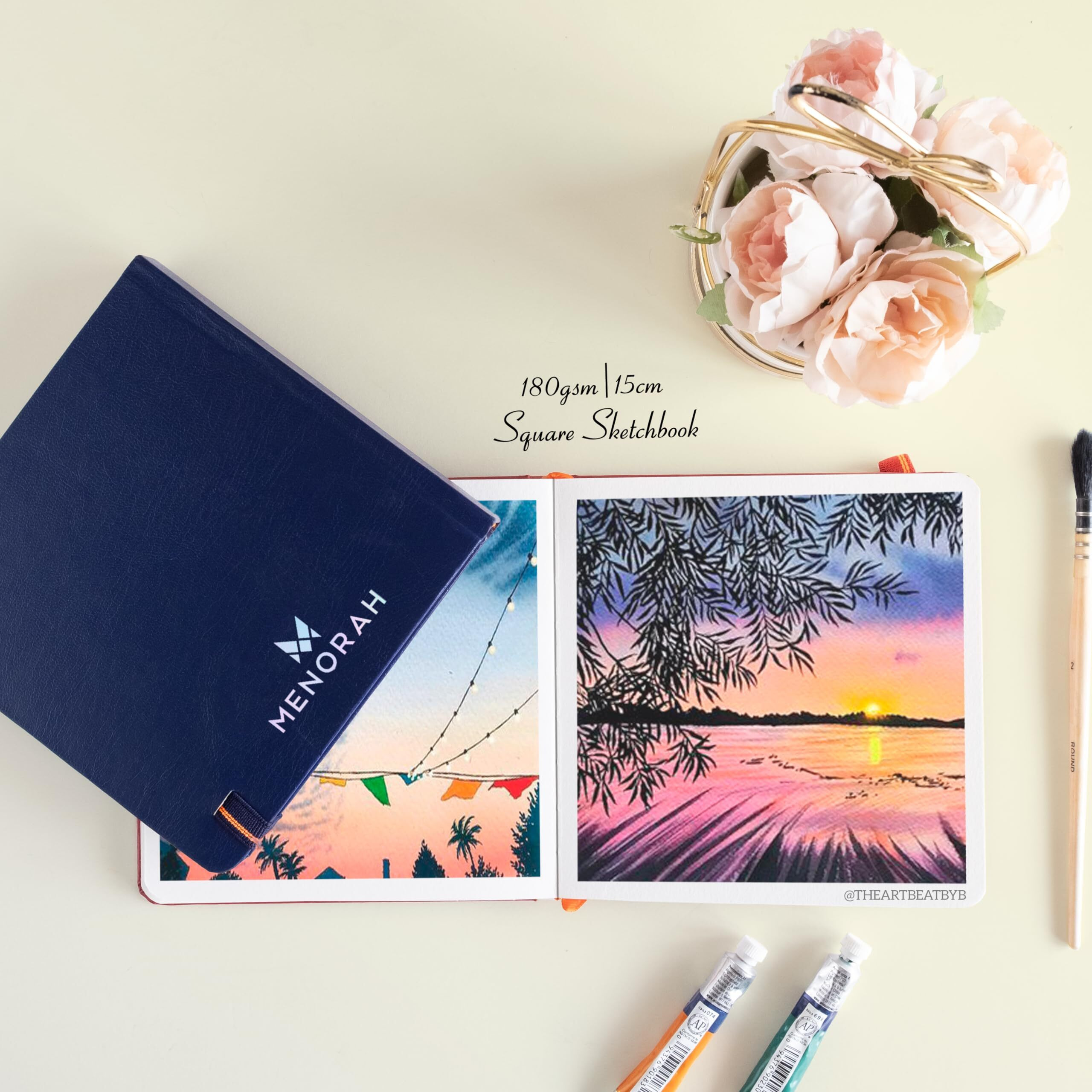 Menorah - Sketch Book For Artist - Square - 180 Gsm - Square Sketchbook - For Drawing - Hard Bound - 100 Pages/50 Sheets - (15.0 X 15.0 Cm) WatercolorGraphiteOil Pastels, Paper,Silk