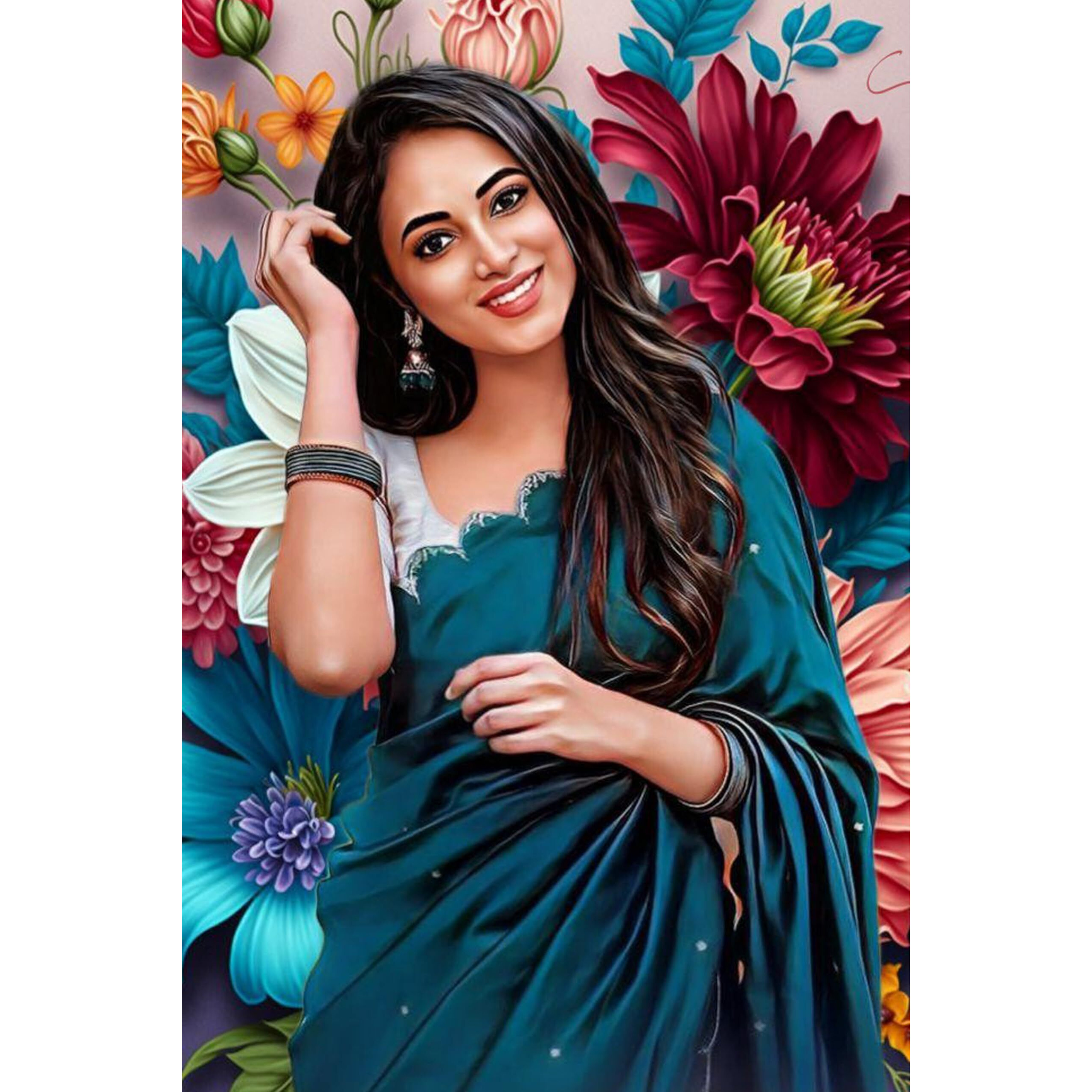 Vsk Sketch Art Customised Digital Oil Painting Colorfull Background | Gift For - Anniversary | Birthday | Wife | Husband | Sister | Brother | Father | Mother | Gift For Someone (8X12)