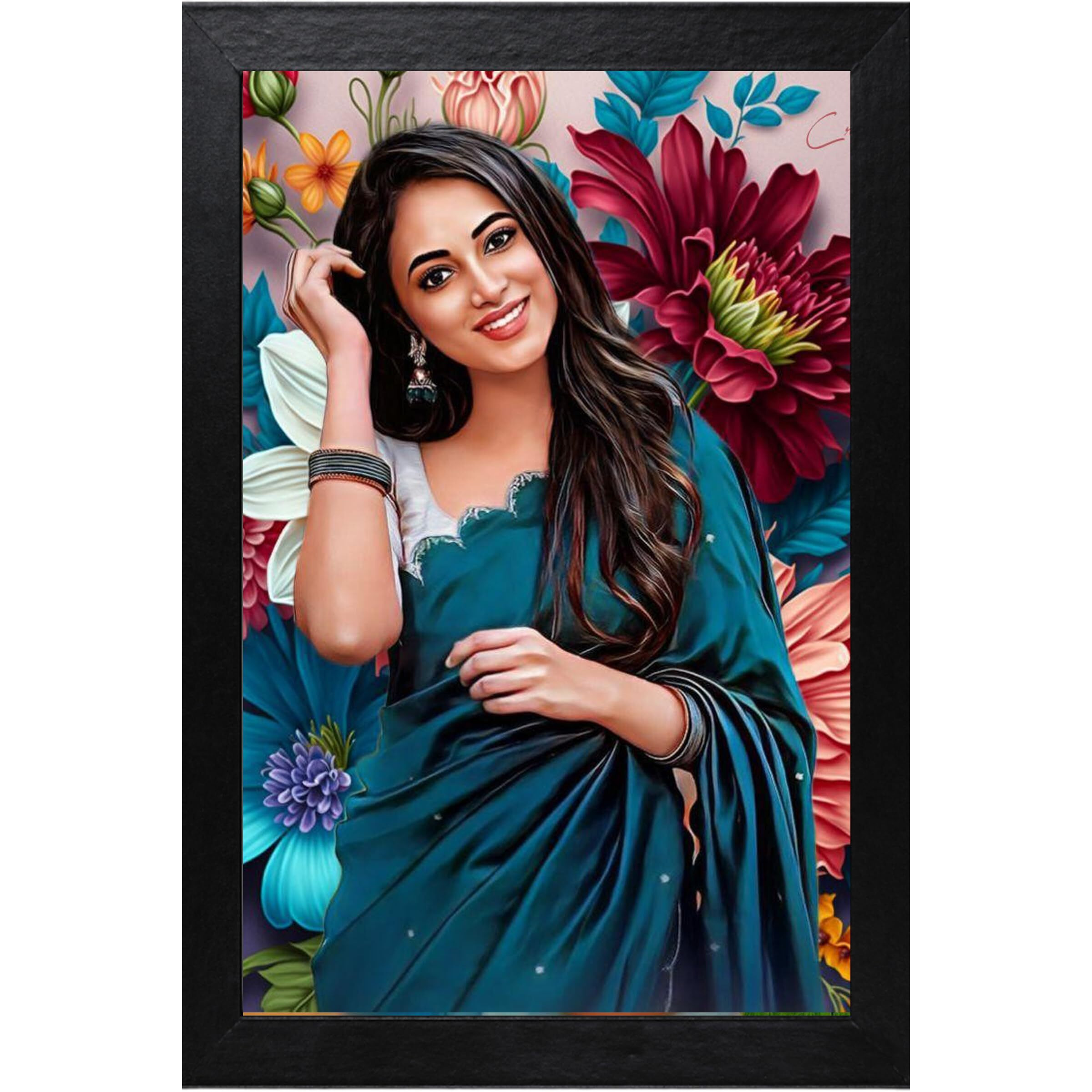 Vsk Sketch Art Customised Digital Oil Painting Colorfull Background | Gift For - Anniversary | Birthday | Wife | Husband | Sister | Brother | Father | Mother | Gift For Someone (8X12)