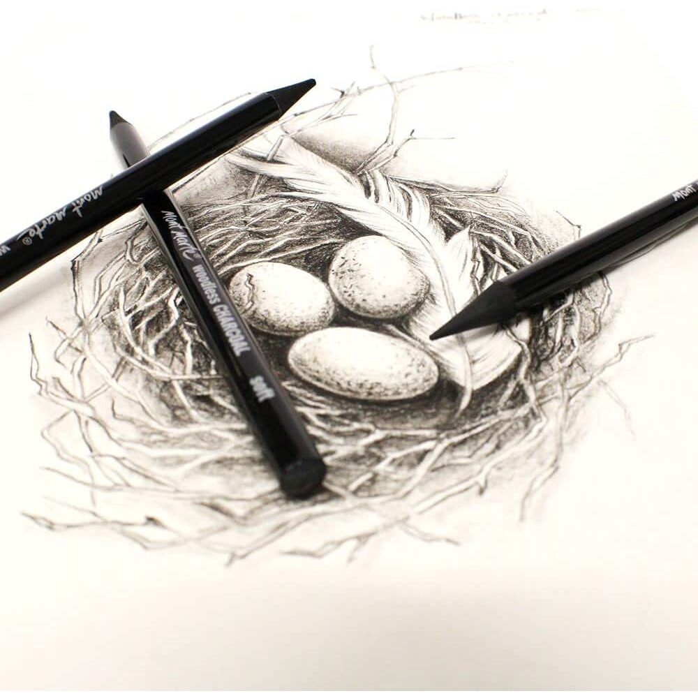 Artbee Black Woodless Charcoal Pencils, 3 Piece. Features 3 Grades Of Charcoal Including Soft, Medium And Hard.