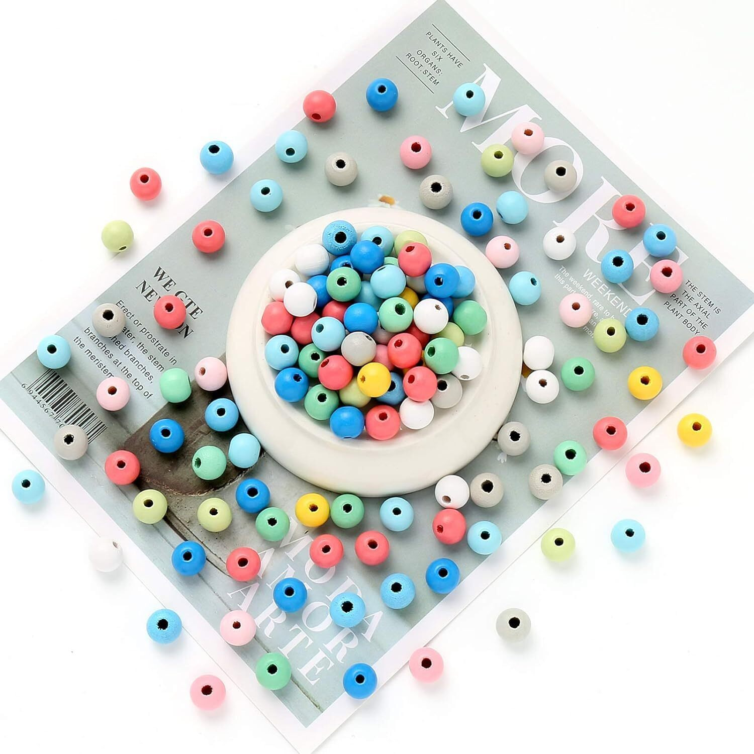 Diy Crafts 260, Mixed Unassorted Wooden Beads Color Round Wood Beads, Painted Hole Round Wood Spacer Beads For Diy Craft, Jewelry M (260)