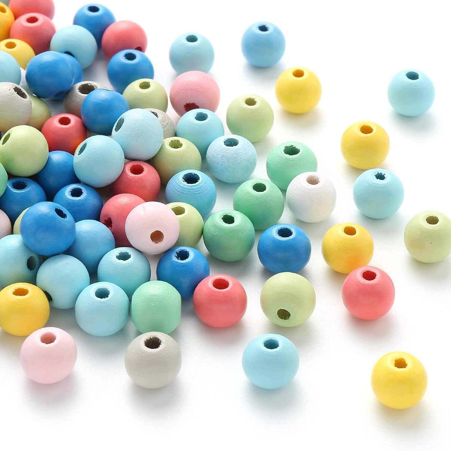 Diy Crafts 260, Mixed Unassorted Wooden Beads Color Round Wood Beads, Painted Hole Round Wood Spacer Beads For Diy Craft, Jewelry M (260)