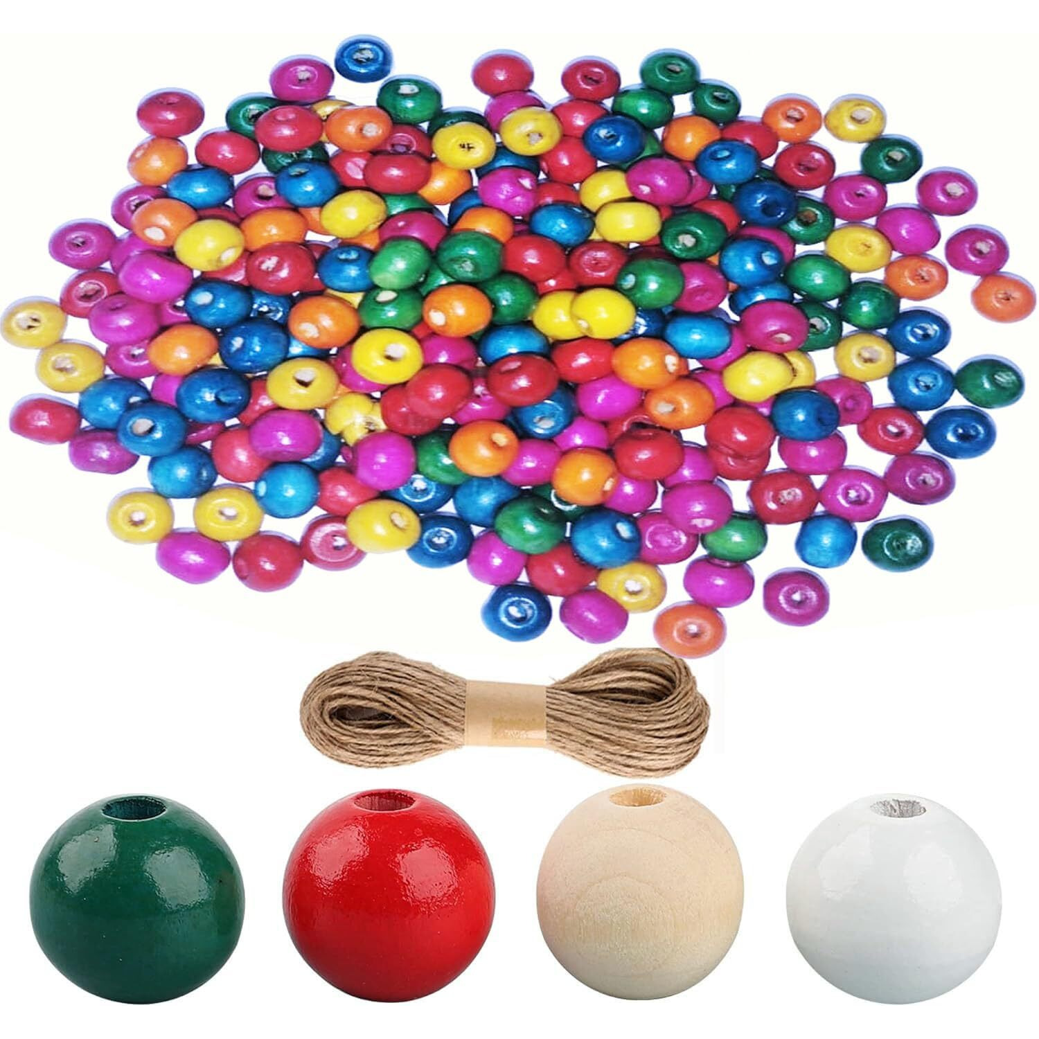 Diy Crafts 130, Christmas Wooden Beads Red White Natural Green Wood Spacer Beads Assorted Color Round Loose Beads For Craft Jewelry Making Garland Holiday Party Supplies (130)